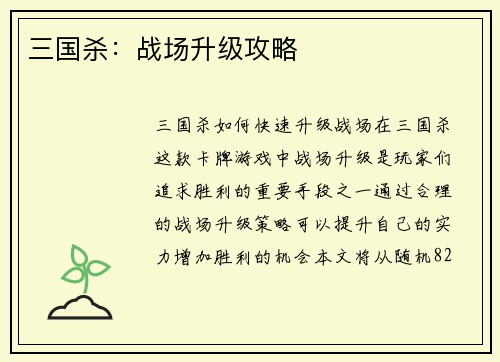 三国杀：战场升级攻略